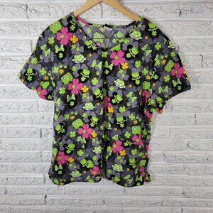 St Patricks Day Disney Unisex Scrub Top 3XL Plus Cotton Gray Minnie NOV231E